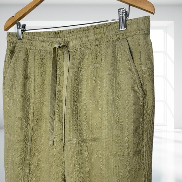 Johnny Was Khaki Green Embroidered Pull-On Cargo Joggers M - Cupro Rayon Comfort - Picture 6 of 11